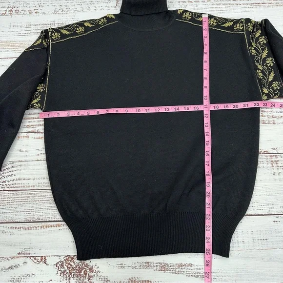 Vintage David Meister Large Wool Blend Black Metallic Gold Turtleneck Sweater - Picture 11 of 15
